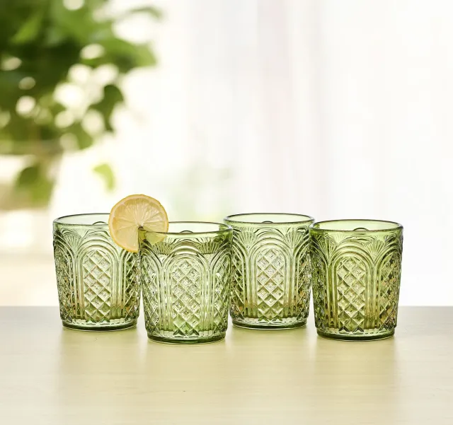 Fitz and Floyd Sicily Green bicchieri whisky vetro verde 4 pz