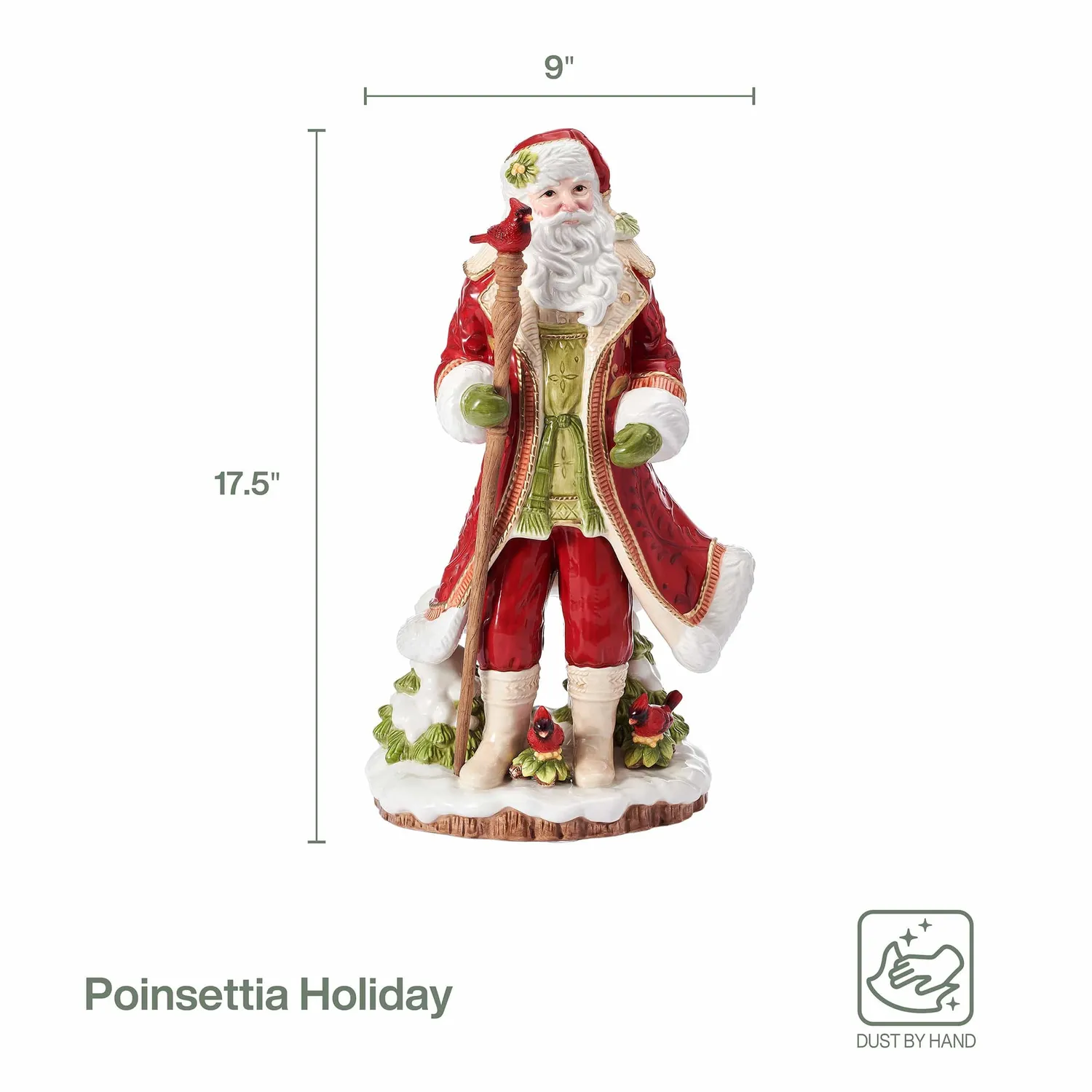 Fitz and Floyd Poinsettia Holiday statuetta Santa rosso 44 cm