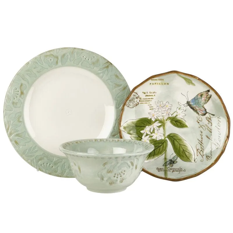 Fitz and Floyd Toulouse Green servizio piatti stoneware 12 pezzi 4 persone