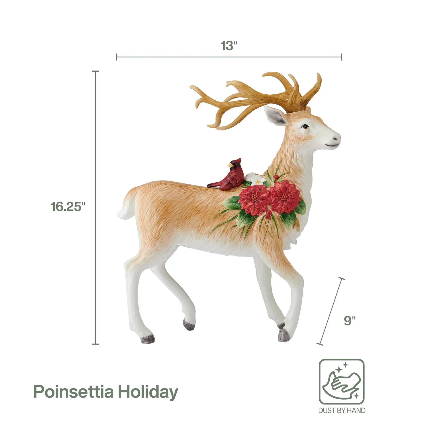 Fitz and Floyd Poinsettia cervo statuetta 41 cm marrone
