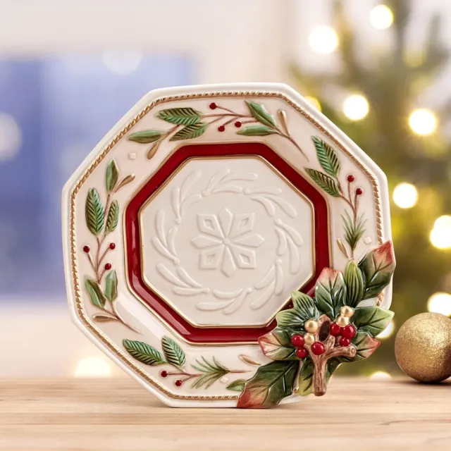 Fitz and Floyd Woodland Holiday piatto ottagonale acacia