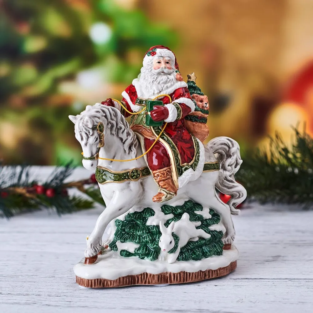 Fitz and Floyd Holiday Santa a Cavallo Statuina Musicale