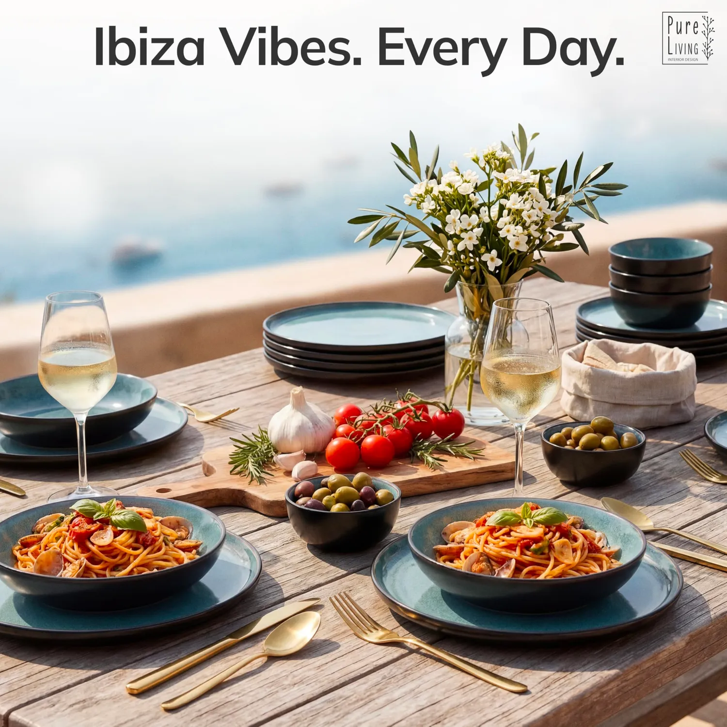 Pure Living Ibiza servizio piatti 32 pezzi petrol gres per 8