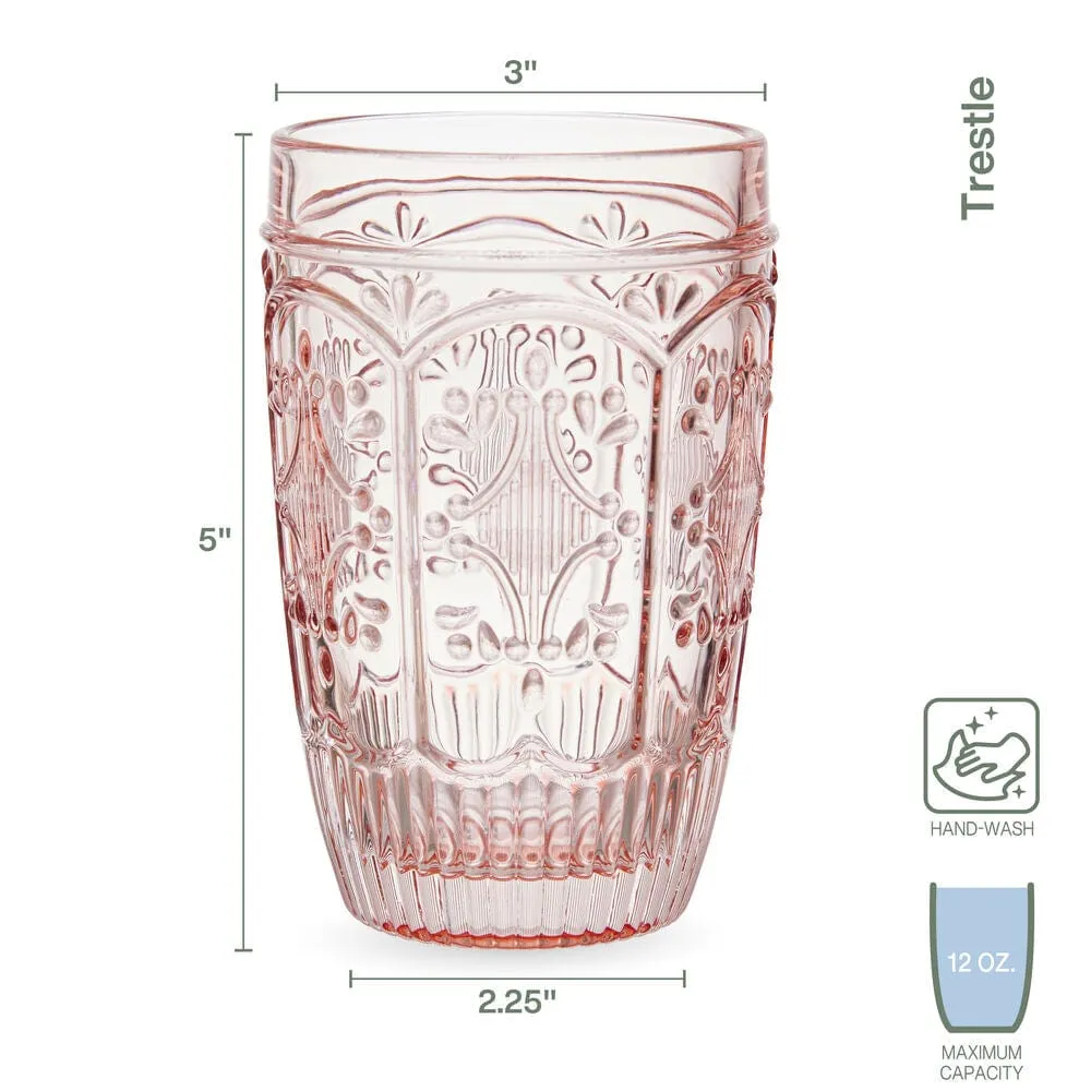 Fitz and Floyd Trestle bicchieri highball vetro rosa 4 pezzi 350ml