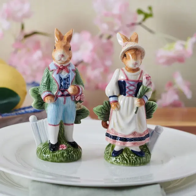 Fitz and Floyd Jardin Rabbit set sale e pepe conigli terracotta