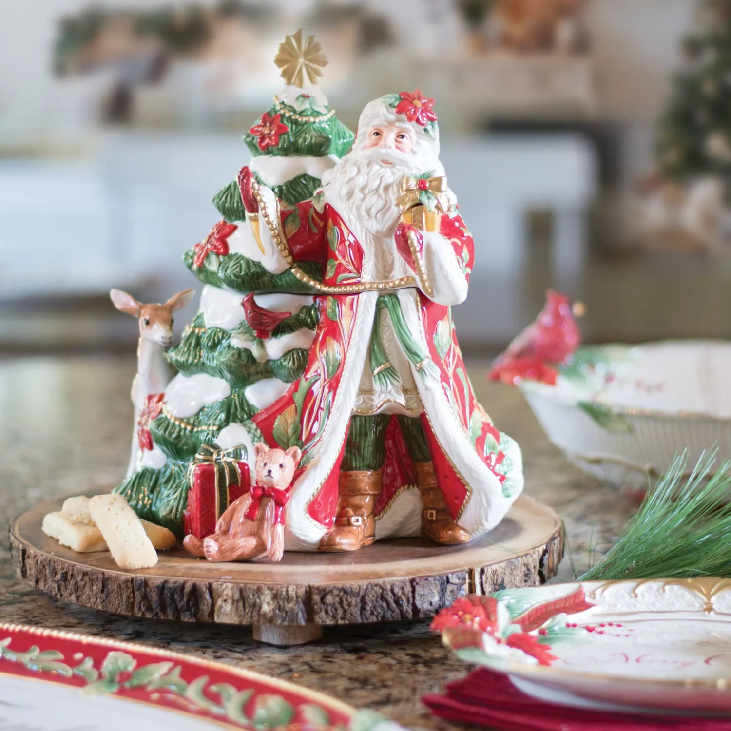 Fitz and Floyd Cardinal Christmas biscottiera Santa