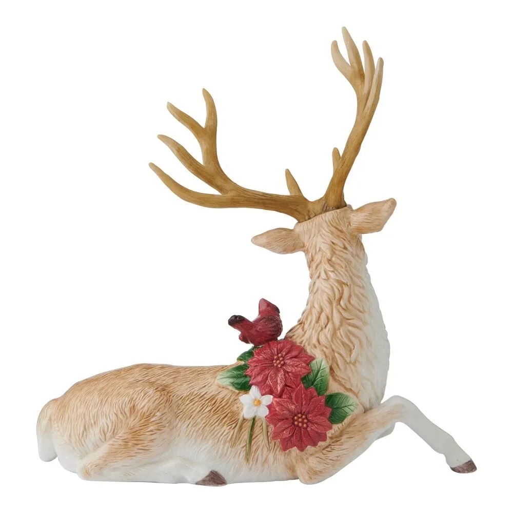 Fitz and Floyd Poinsettia Holiday cervo sdraiato statuetta marrone