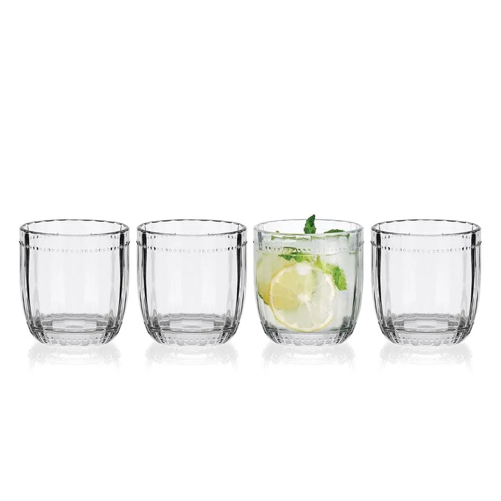 Fitz and Floyd Beaded Double Old Fashioned Bicchieri Set 4 Vetro