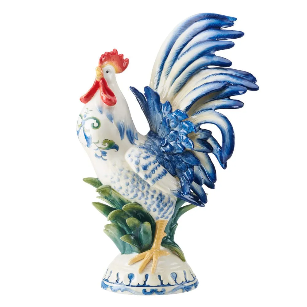 Fitz and Floyd Sicily Blue statuina Gallo blu 52 cm terracotta