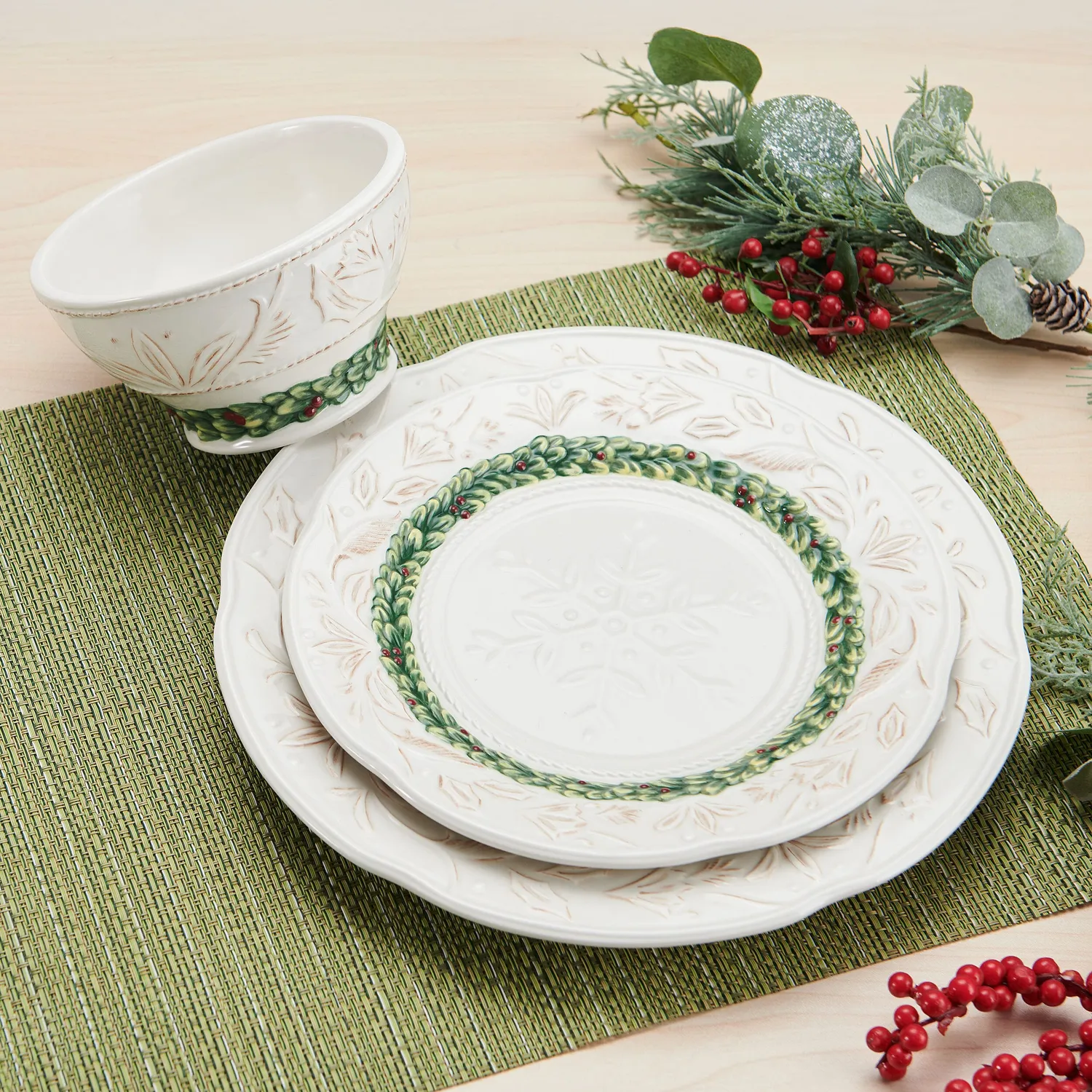 Fitz and Floyd Winter Frost servizio piatti 3 pezzi natalizio