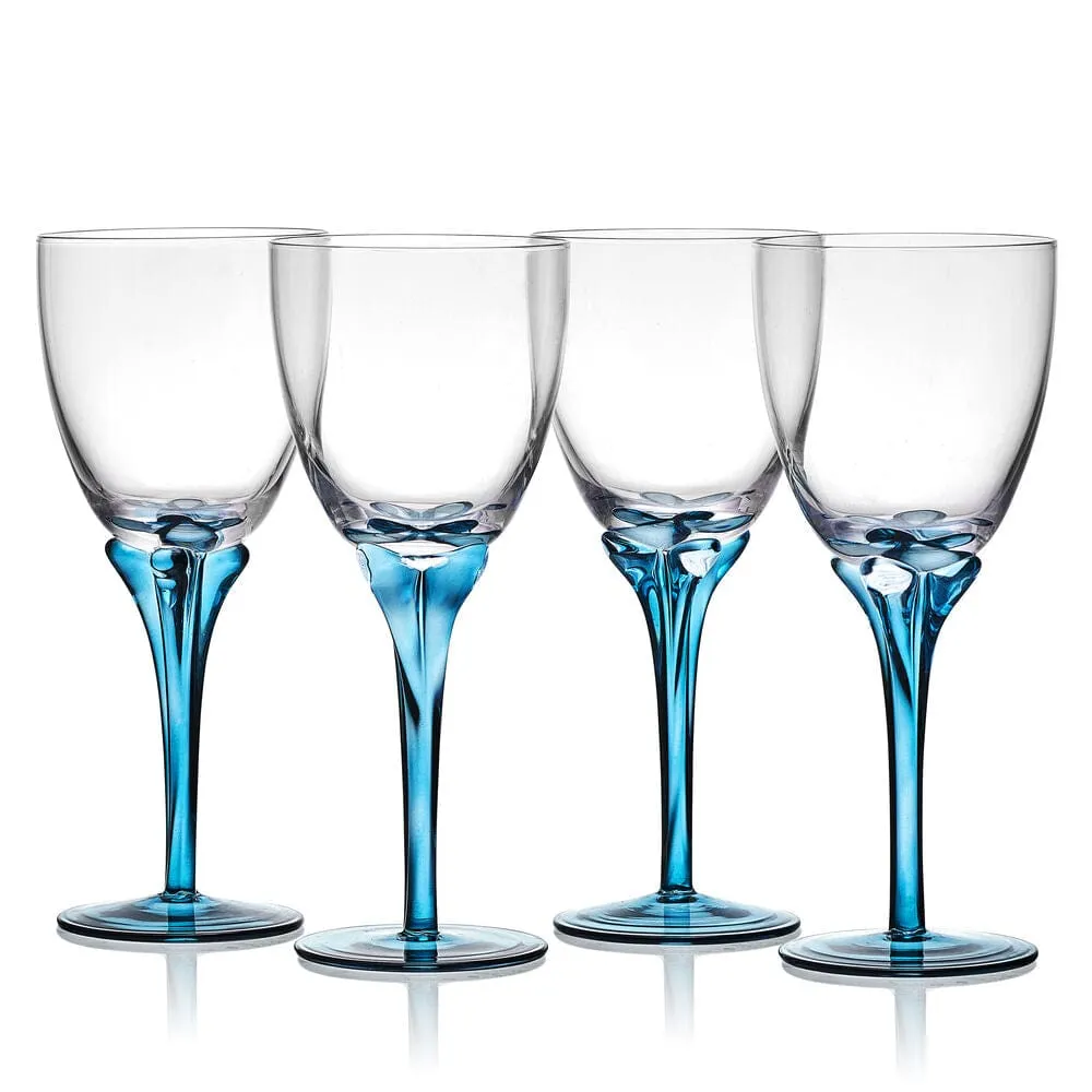 Fitz and Floyd Jardin set 4 calici vino blu cristallo