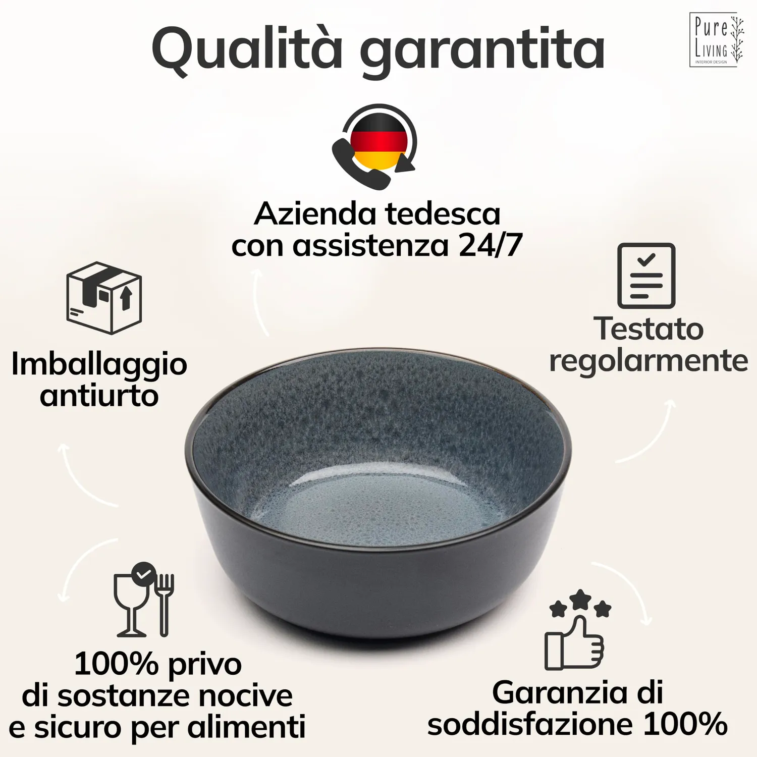 Pure Living Ibiza ciotole 6 pezzi grigio gres cereali