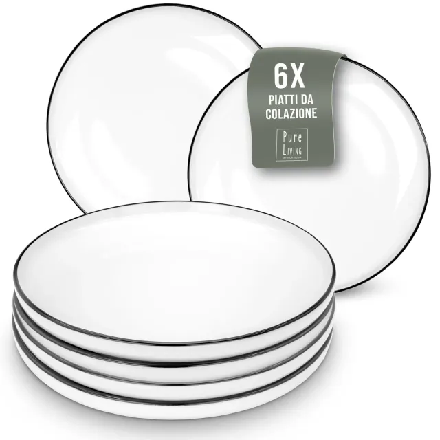 Pure Living Scandi set 6 piatti colazione porcellana bianchi