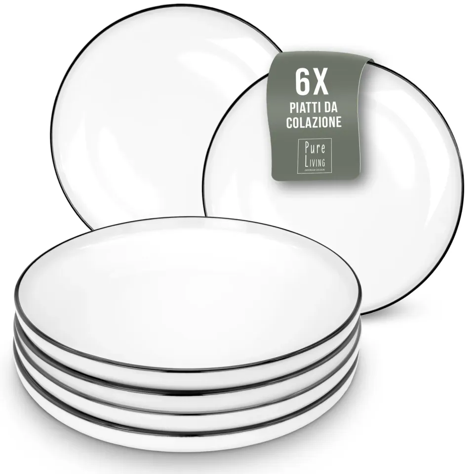 Pure Living Scandi set 6 piatti colazione porcellana bianchi