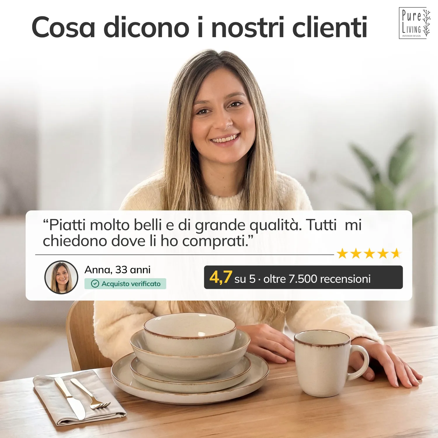Pure Living Rustic Set 6 Ciotole Muesli Beige in Gres