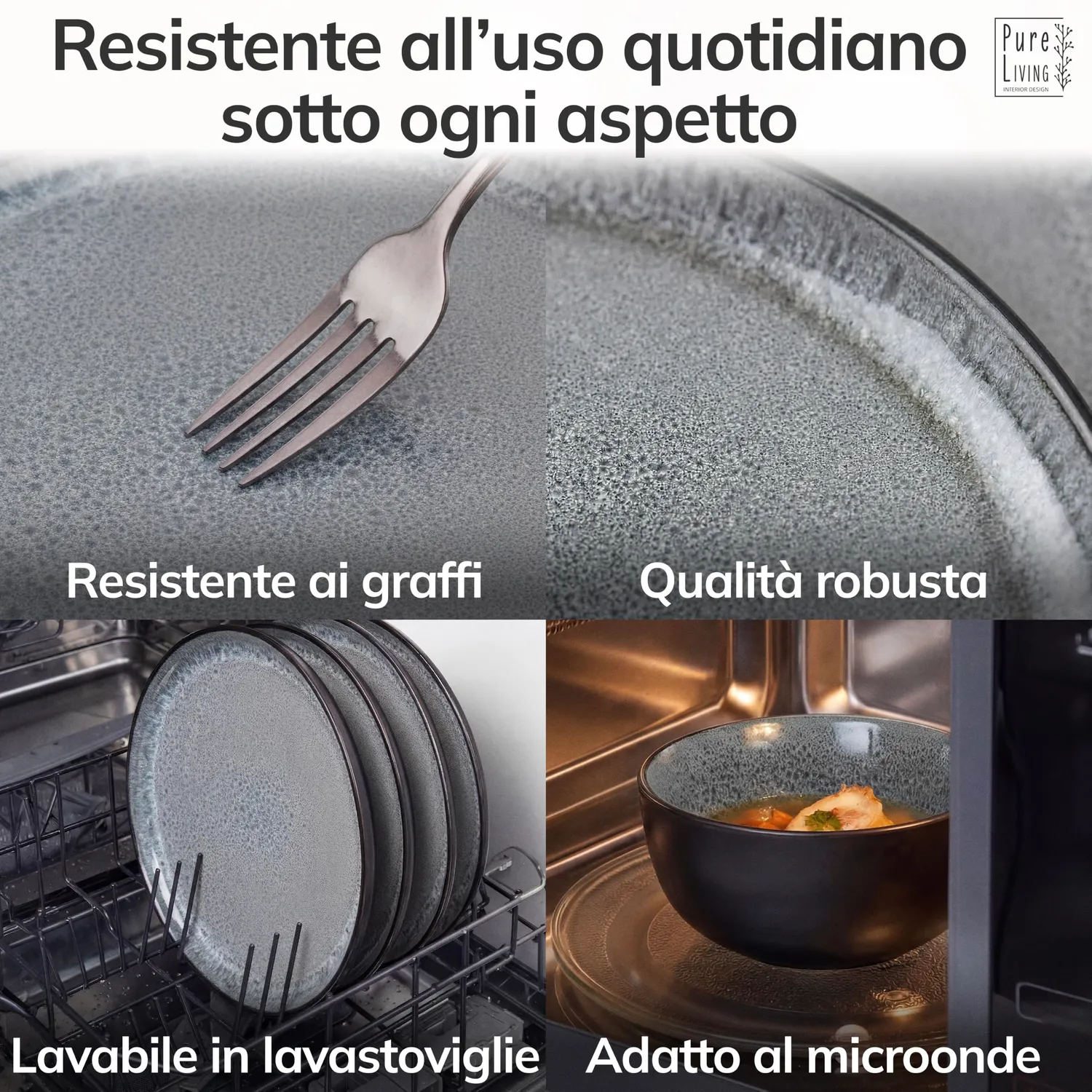 Pure Living Ibiza ciotole 6 pezzi grigio gres cereali