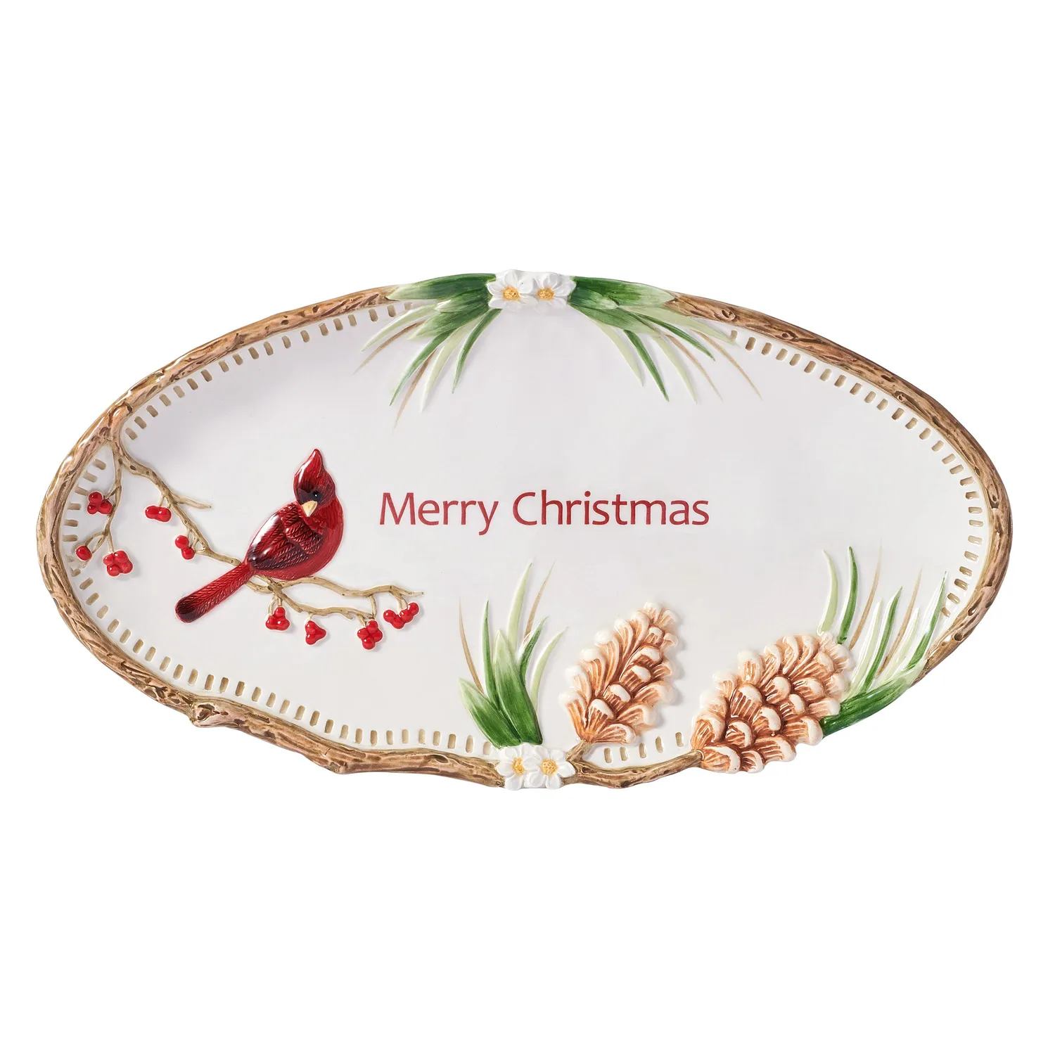 Fitz and Floyd Poinsettia Holiday vassoio Merry Christmas terracotta