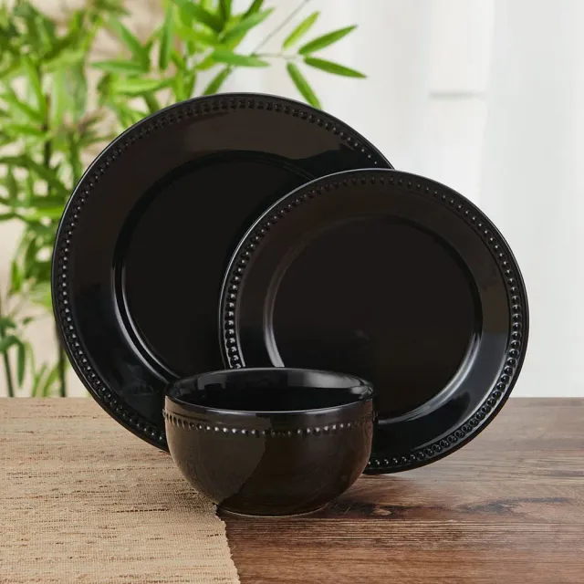 Fitz and Floyd Beaded servizio piatti porcellana nero 12 pezzi
