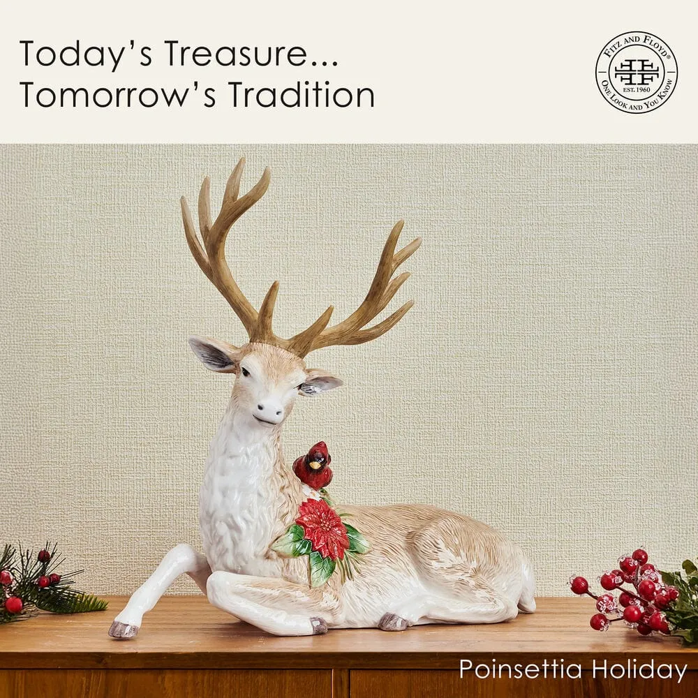 Fitz and Floyd Poinsettia Holiday cervo sdraiato statuetta marrone