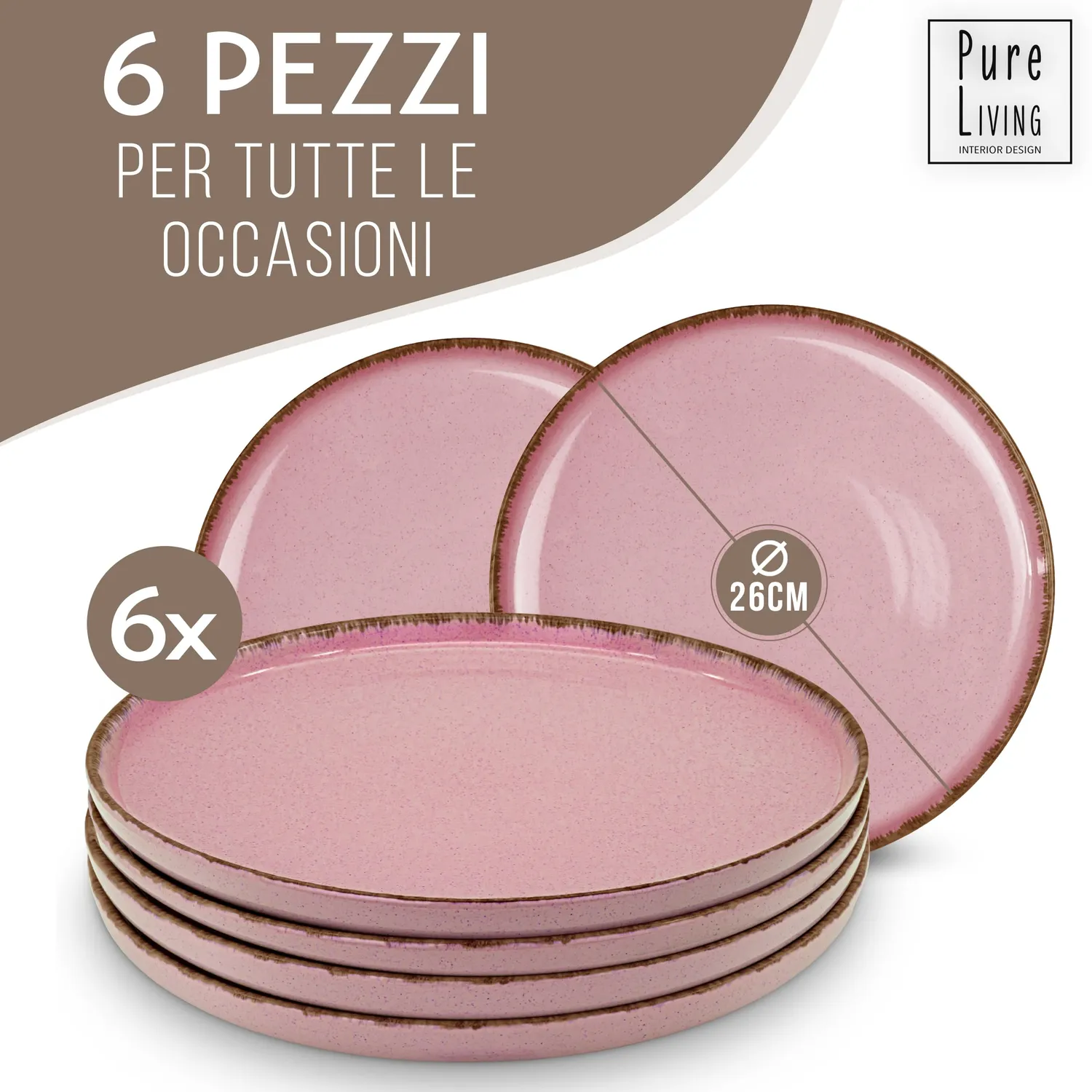 Pure Living Rustic set piatti 6 persone rosa 6 pezzi