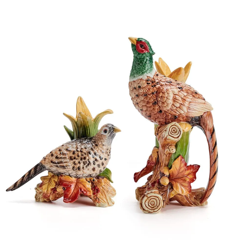 Fitz and Floyd Harvest Fagiano Portacandele Set 2 Ceramica