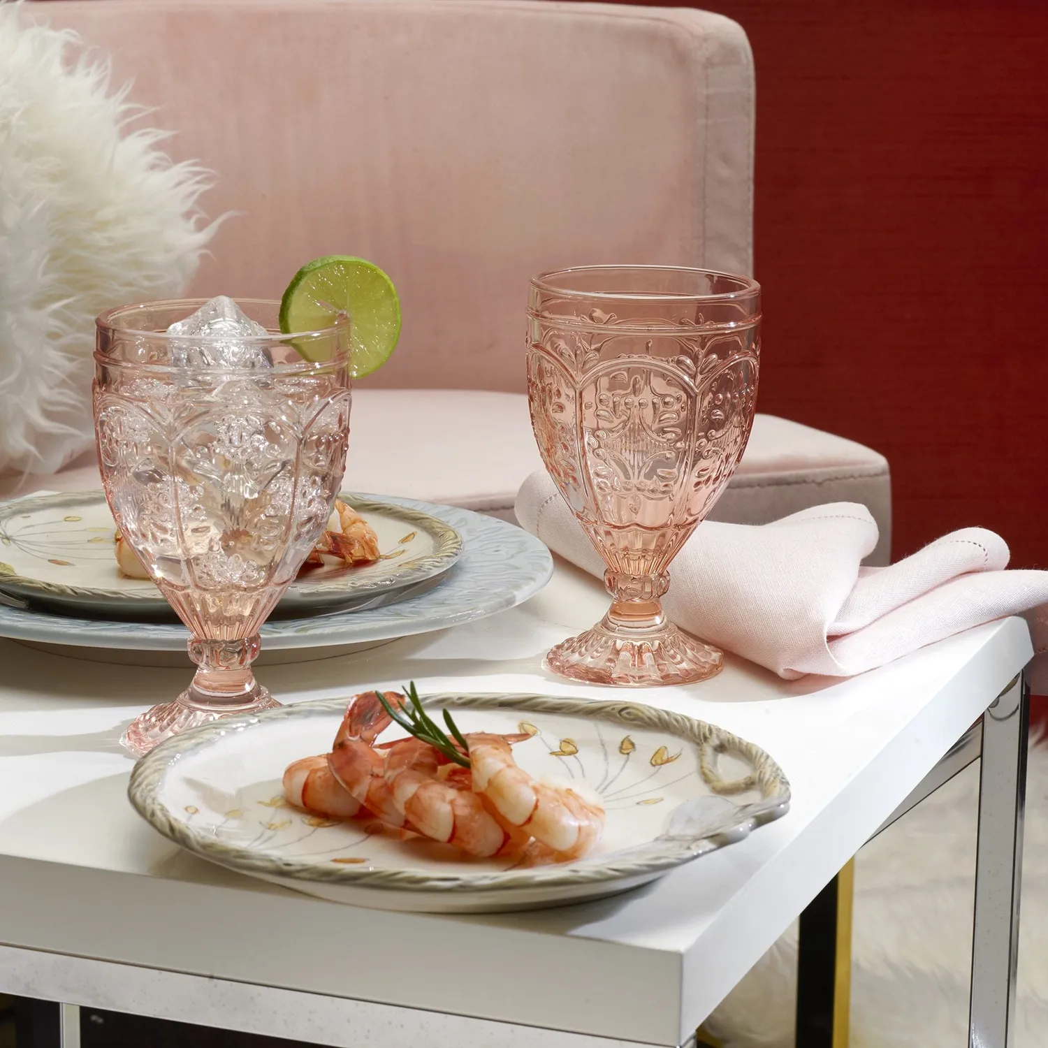 Fitz and Floyd Trestle set 4 calici rosa vetro