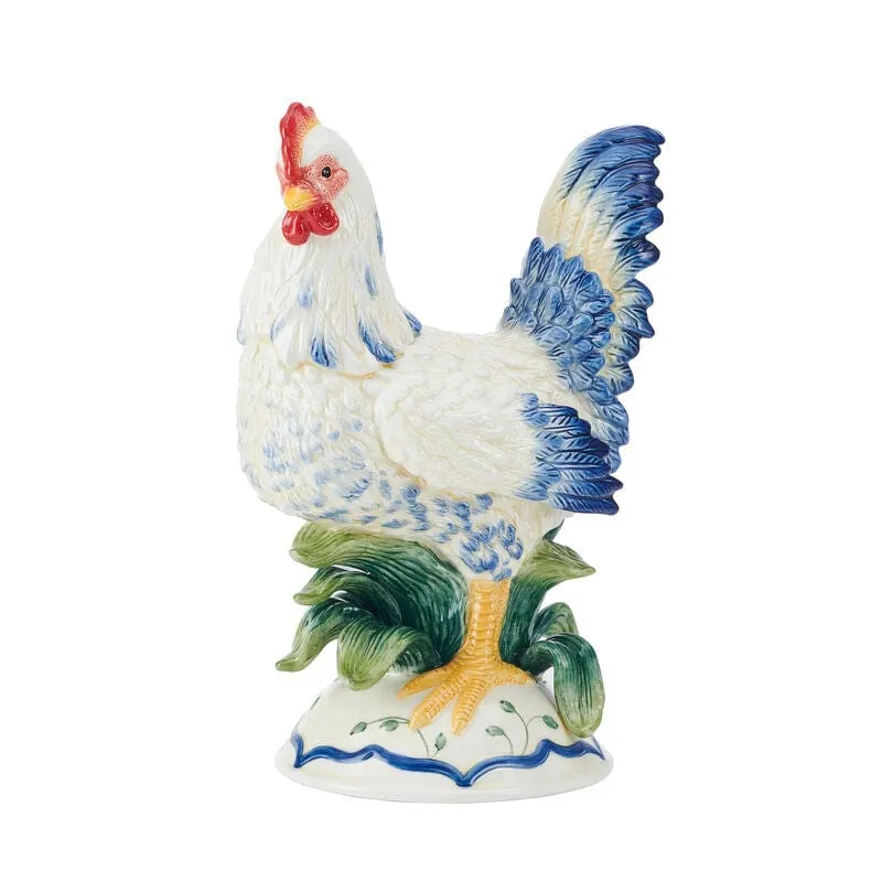 Fitz and Floyd Sicily Blue Gallo e Gallina Statuine Set 2 Blu