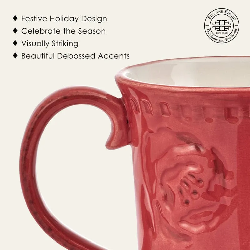 Fitz and Floyd Poinsettia tazze gres rosse set 4