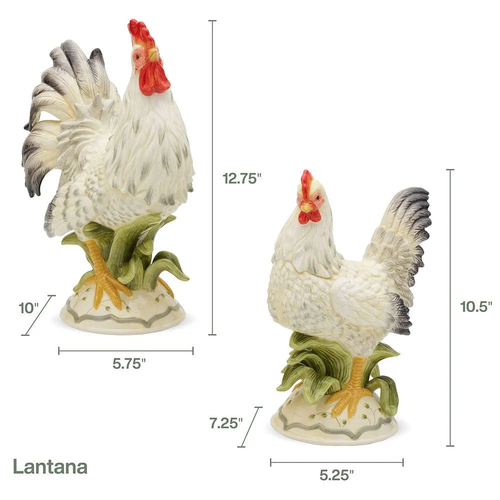 Fitz and Floyd Lantana Gallo e Gallina statuine ceramica set 2 pezzi