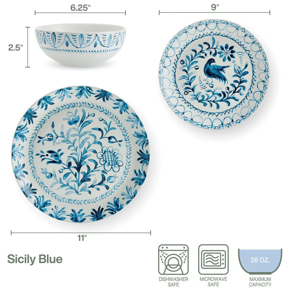 Fitz and Floyd Sicily Blue servizio piatti 12 pz stoneware blu