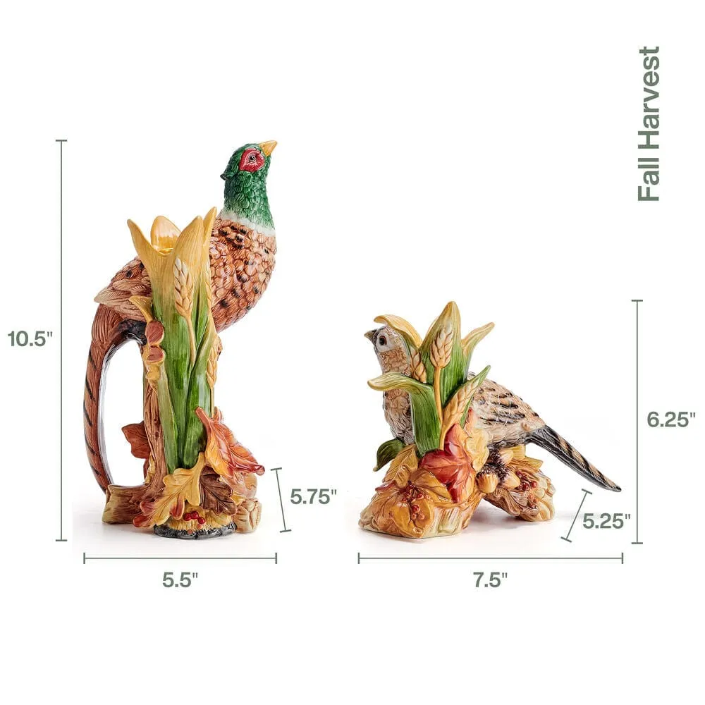 Fitz and Floyd Harvest Fagiano Portacandele Set 2 Ceramica