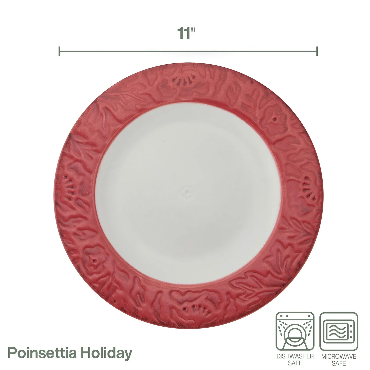Fitz and Floyd Poinsettia Holiday set 4 piatti piani rossi stoneware