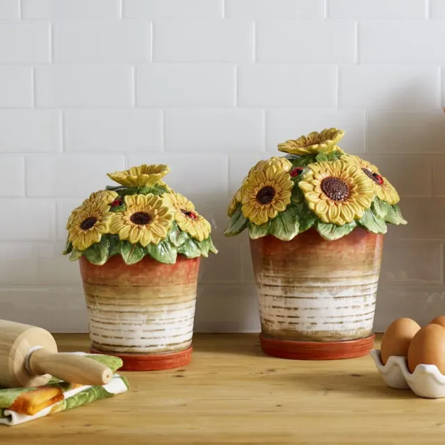 Fitz and Floyd Provence Sunflower Pots barattoli set 2 ermetici