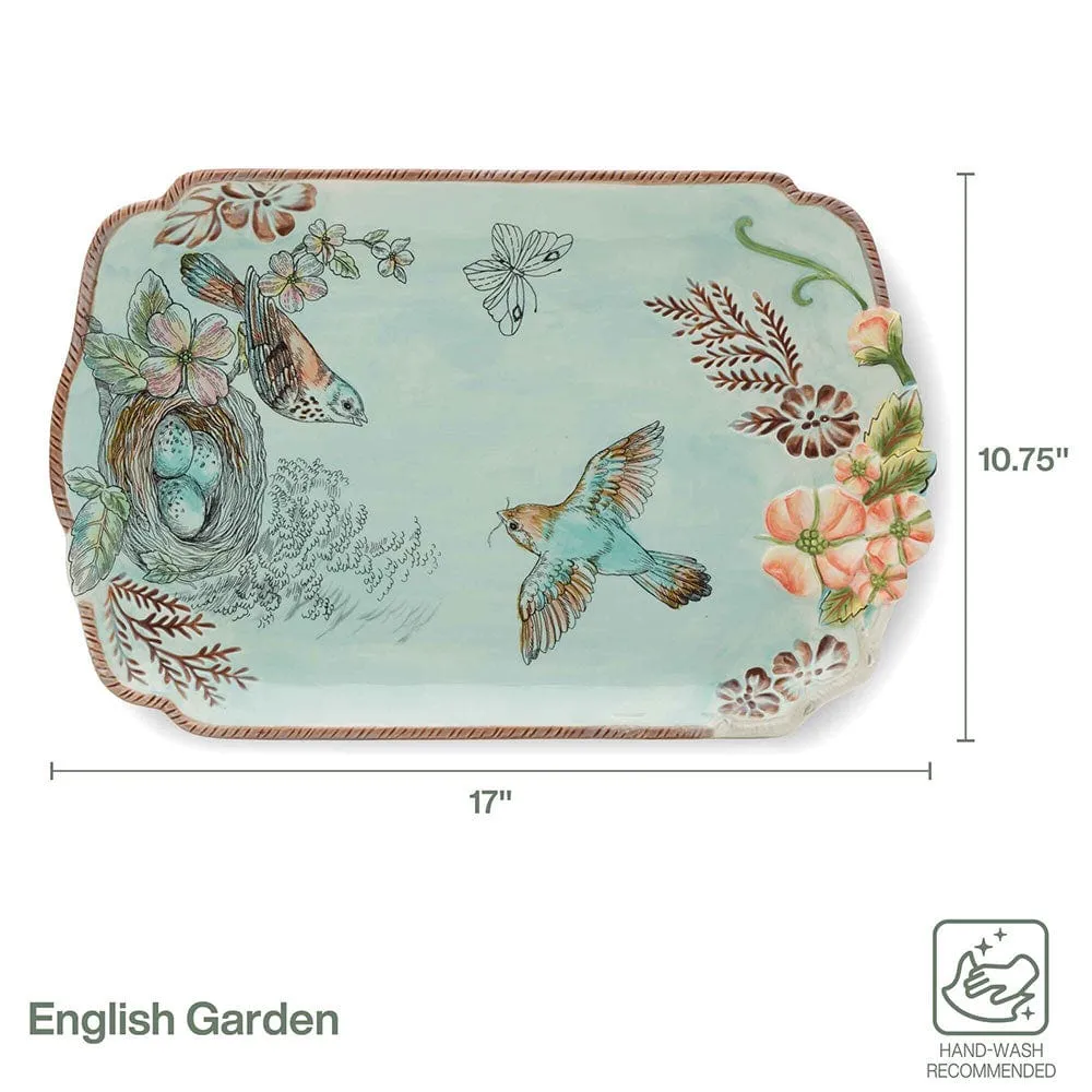 Fitz and Floyd English Garden vassoio ovale uccellini blu