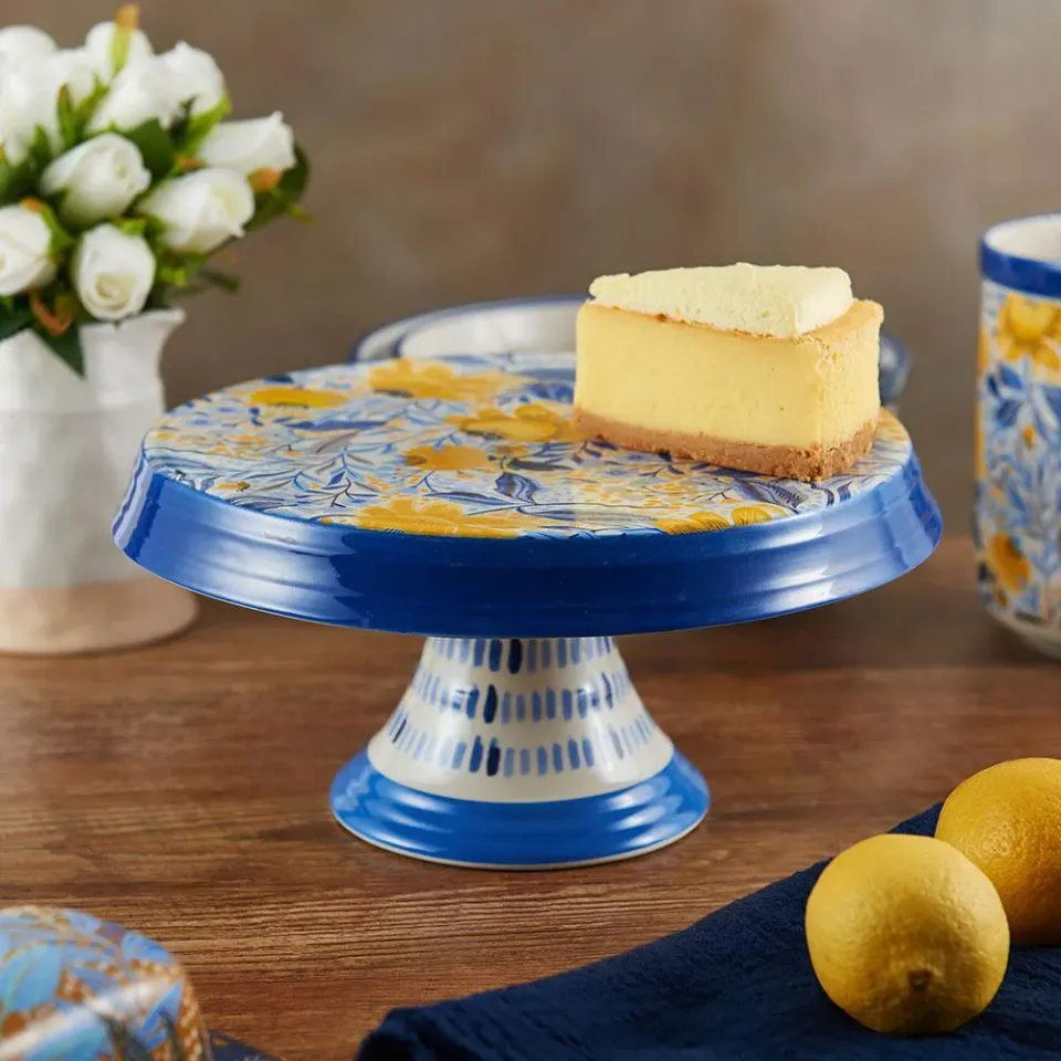 Fitz and Floyd Madeline alzata torta piede gres blu oro