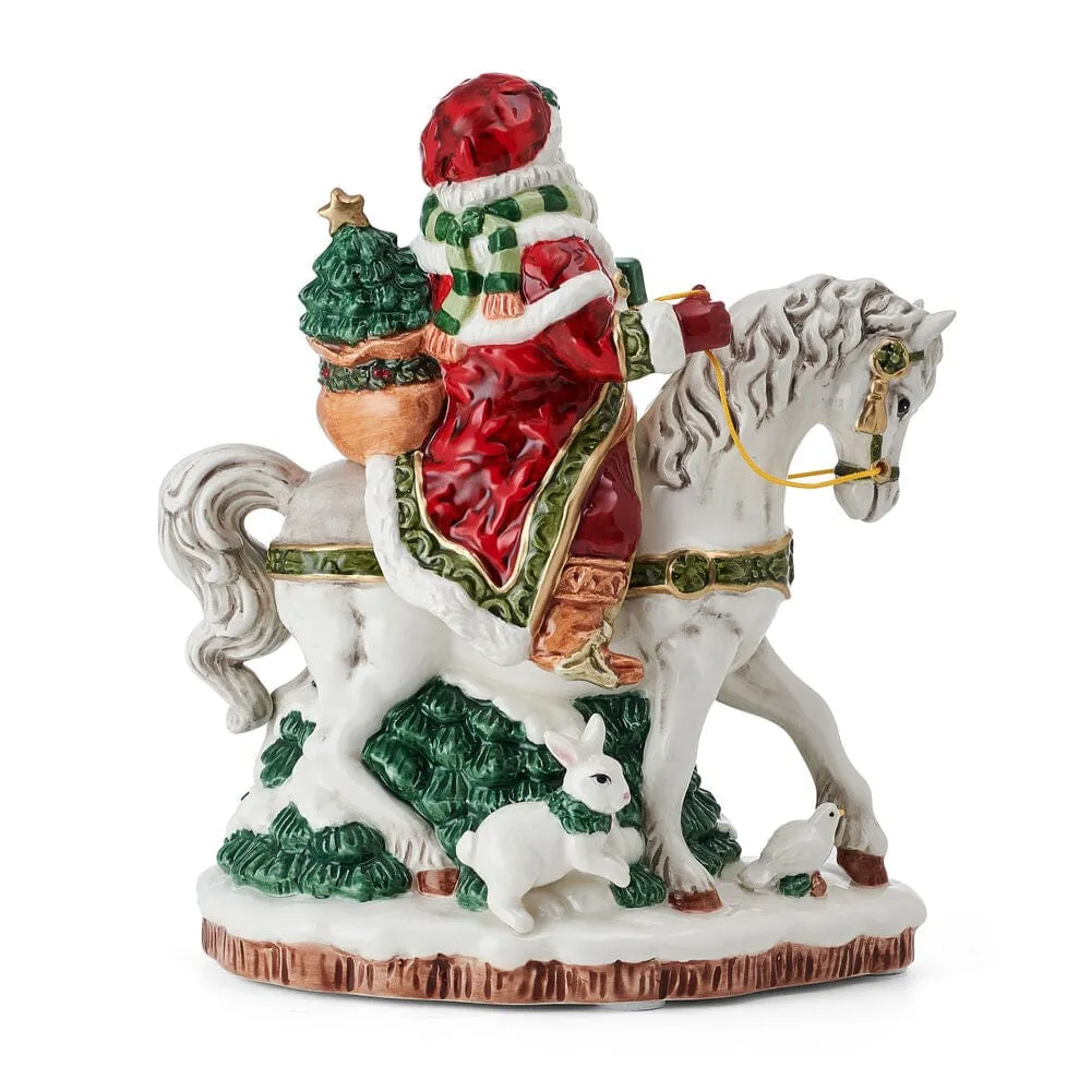 Fitz and Floyd Holiday Santa a Cavallo Statuina Musicale