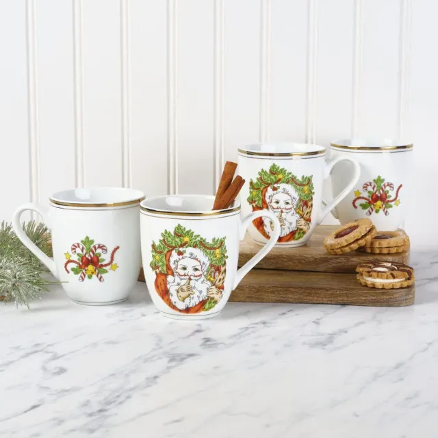 Fitz and Floyd St. Nicholas tazze mug set 4 porcellana natale