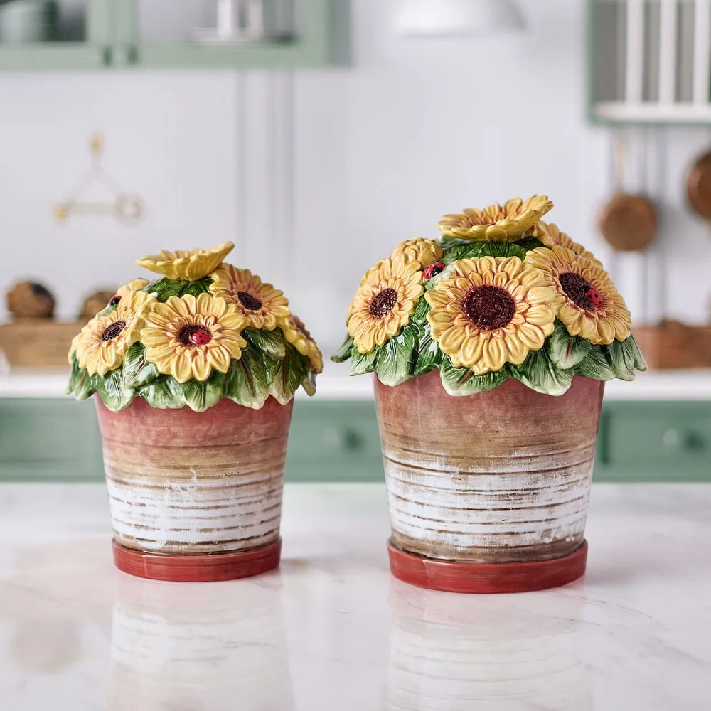 Fitz and Floyd Provence Sunflower Pots barattoli set 2 ermetici