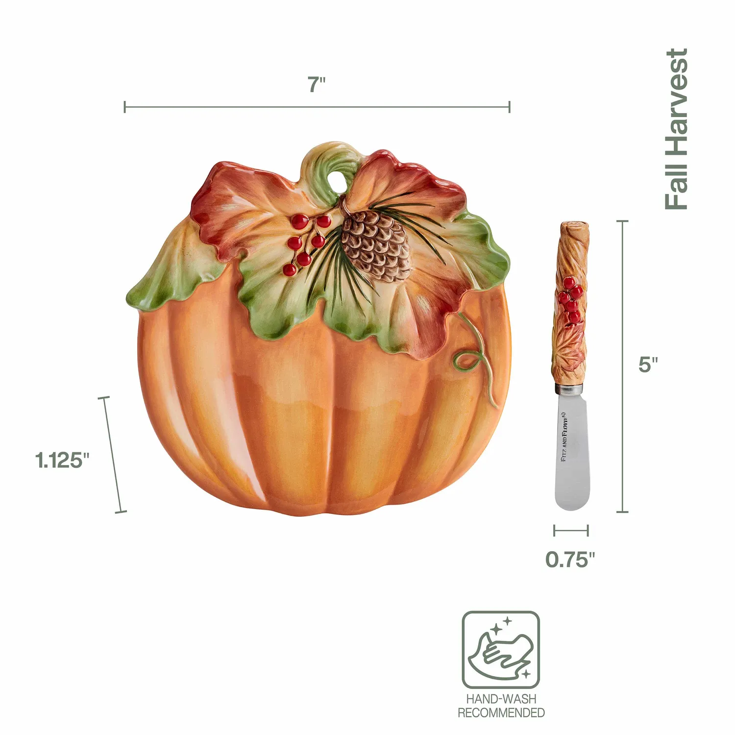 Fitz and Floyd Harvest piatto zucca snack con spalmatore arancione