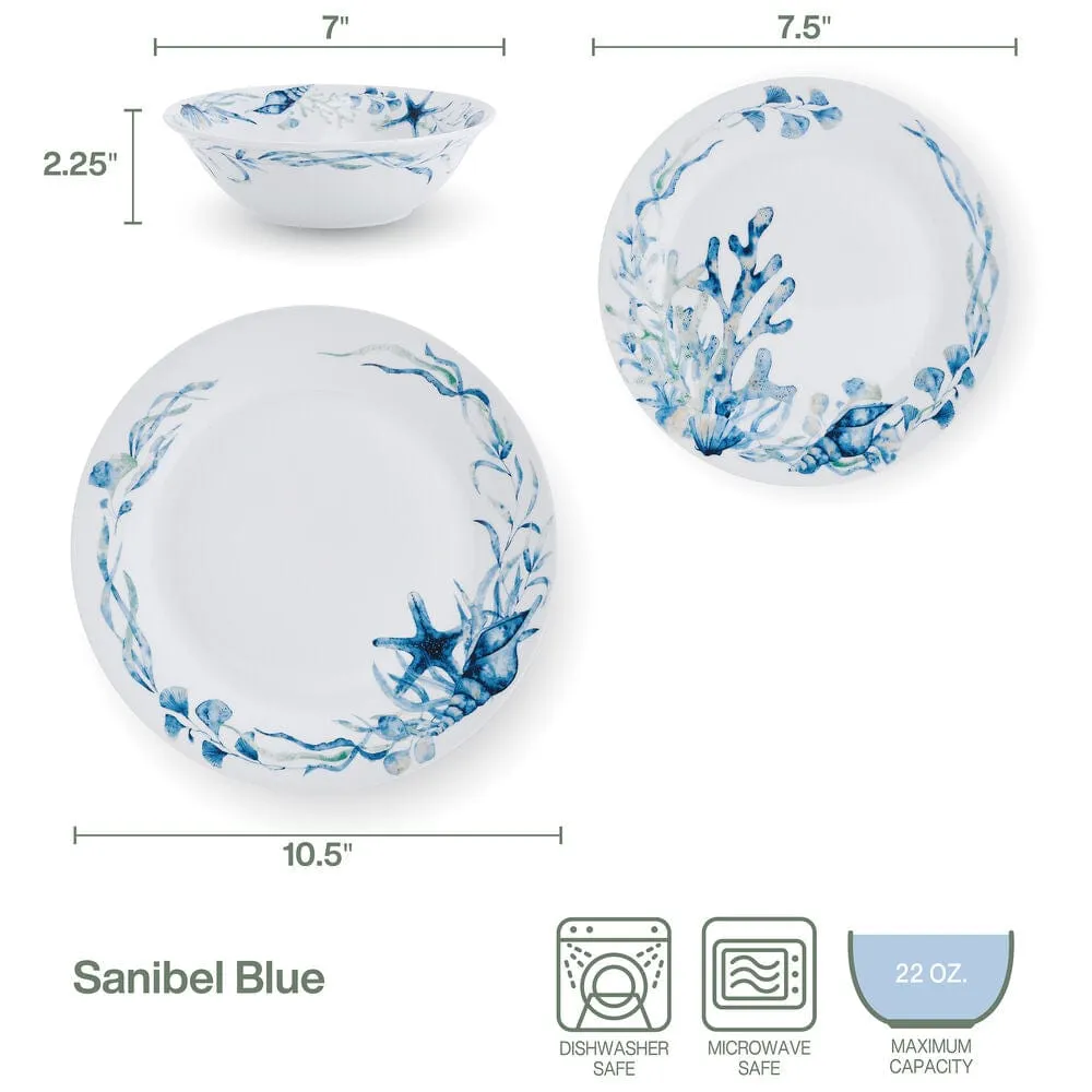 Fitz and Floyd Sanibel Servizio Piatti 12 Pezzi Blu Porcellana