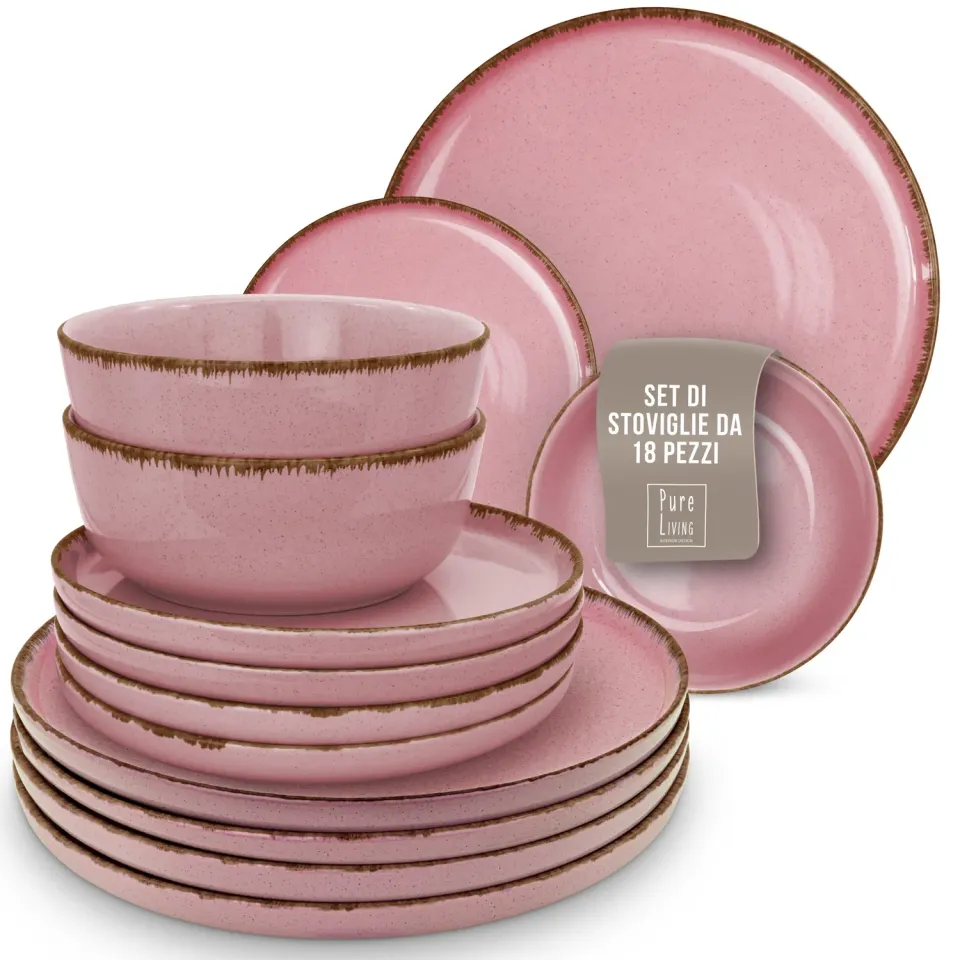 Pure Living Rustic servizio piatti 18 pezzi rosa ceramica