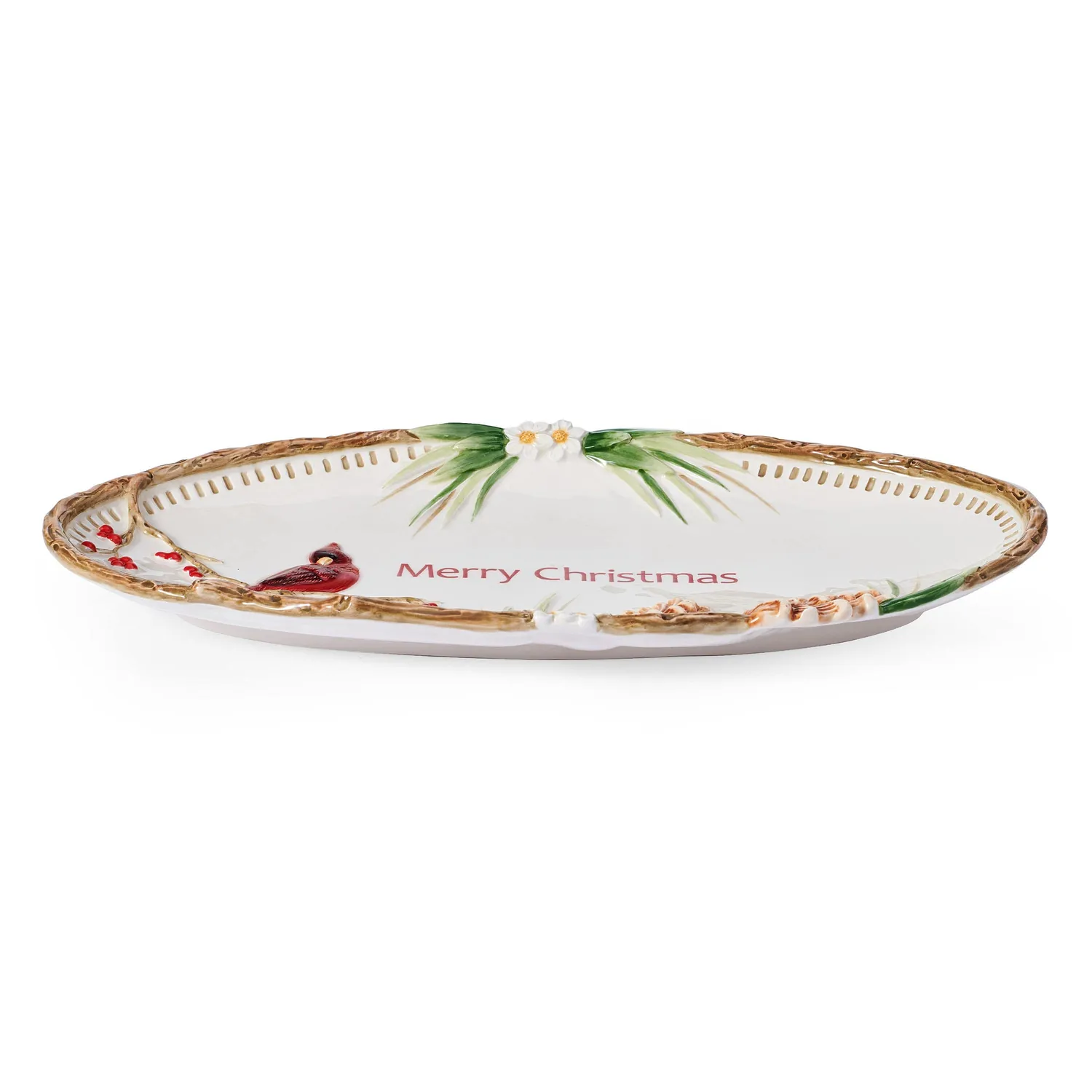 Fitz and Floyd Poinsettia Holiday vassoio Merry Christmas terracotta