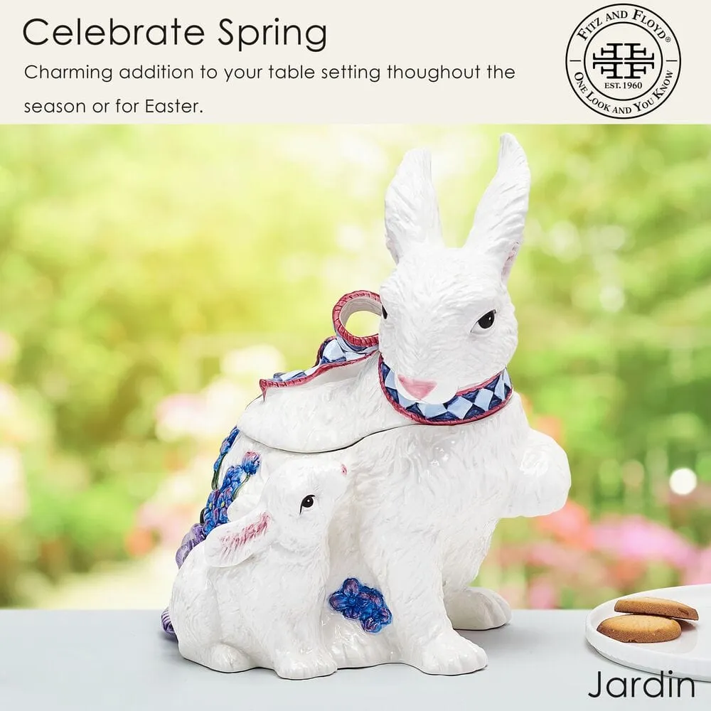 Fitz and Floyd Jardin Rabbit Biscottiera Coniglio Bianco Terracotta