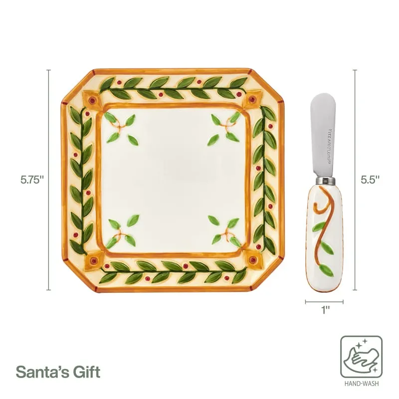 Fitz and Floyd Santa's Gift piatto antipasti con spalmatore maiolica
