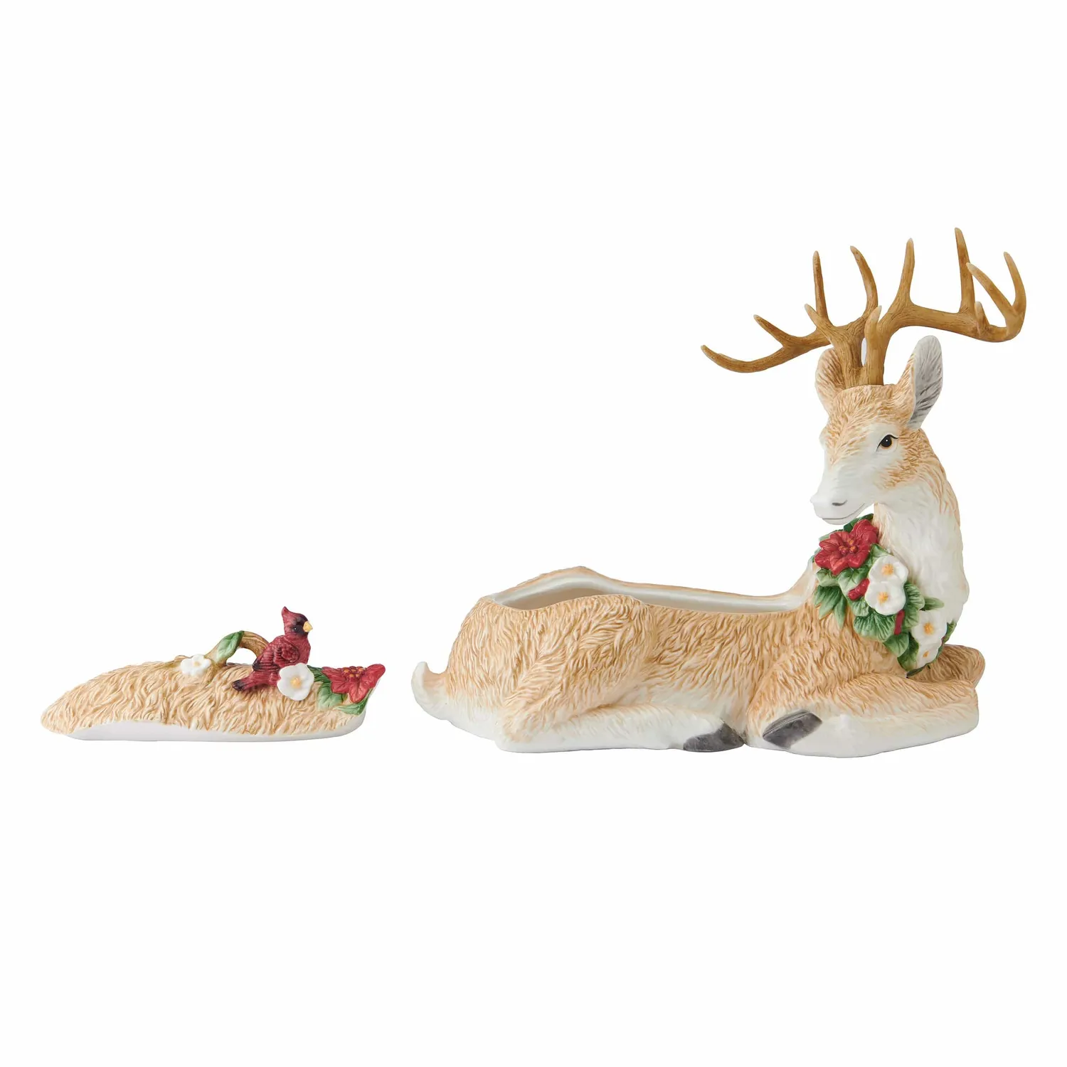 Fitz and Floyd Poinsettia Holiday Deer biscottiera cervo