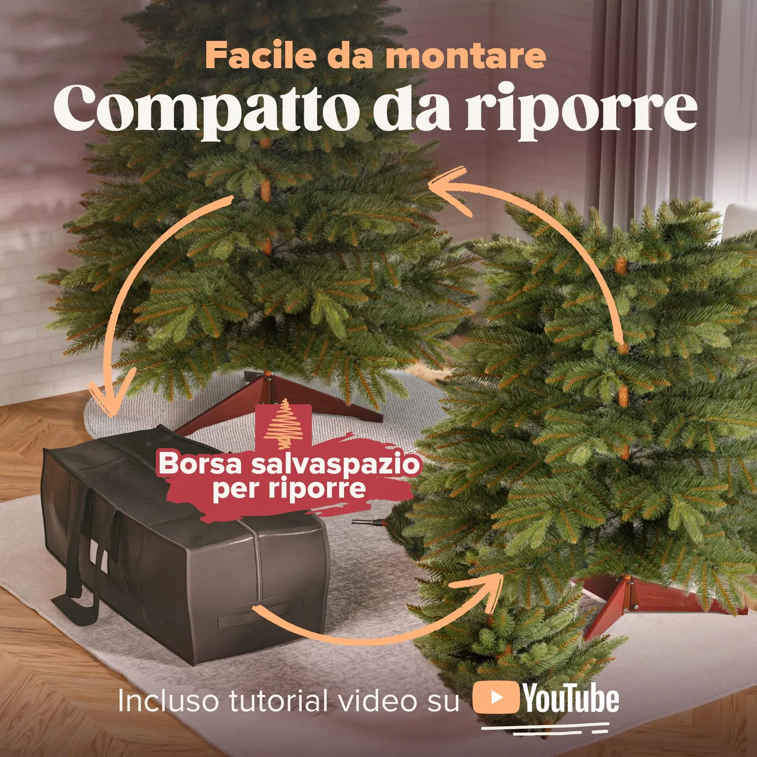 Pure Living albero di Natale artificiale 150 cm realistico borsa