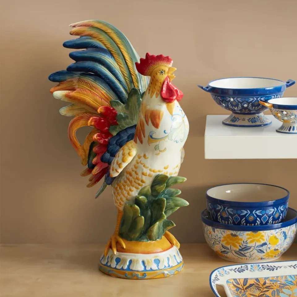 Fitz and Floyd Ricamo Gallo statuina ceramica 52 cm colorato