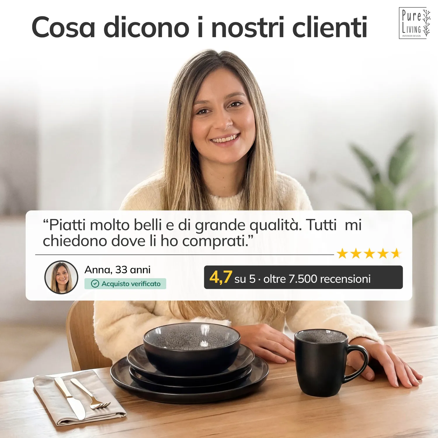 Pure Living Ibiza ciotole 6 pezzi grigio gres cereali