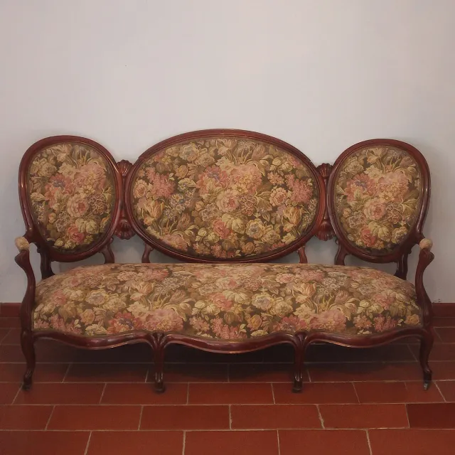 Divano Inglese 1800 Mogano Tessuto Gobelin