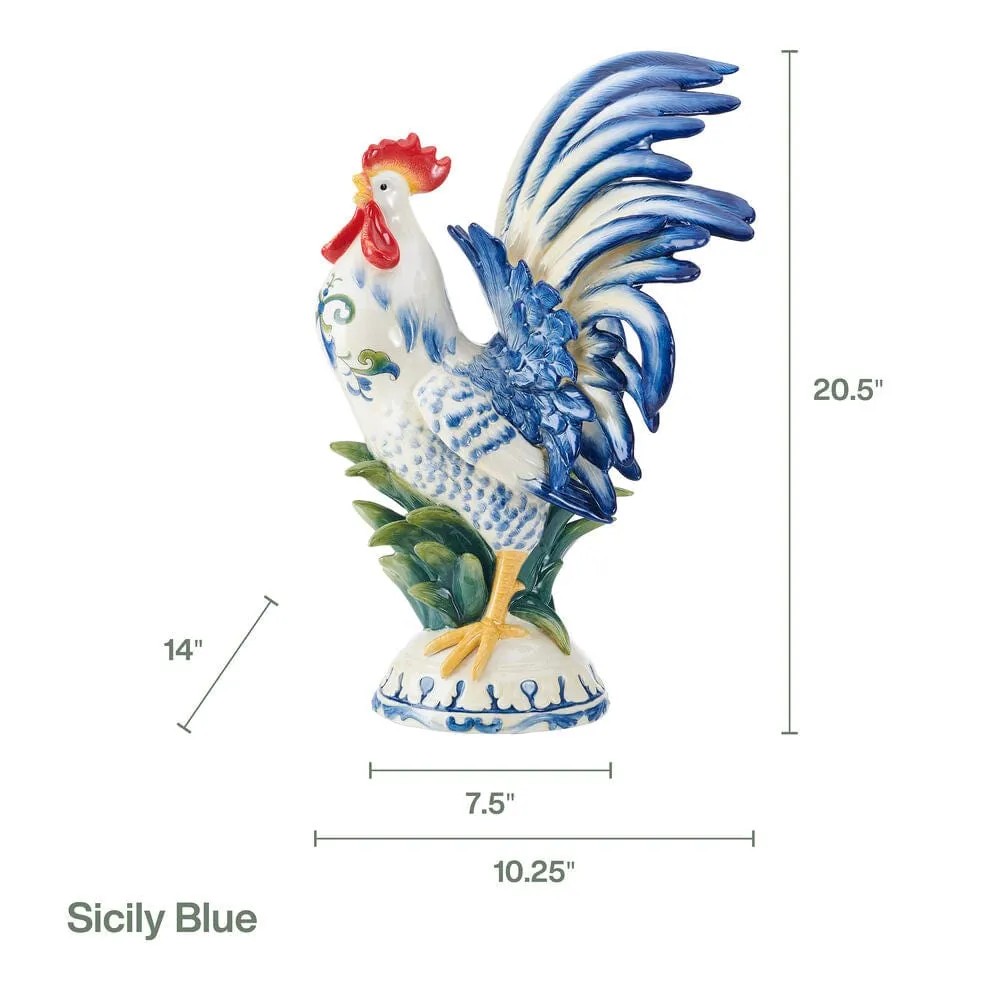 Fitz and Floyd Sicily Blue statuina Gallo blu 52 cm terracotta